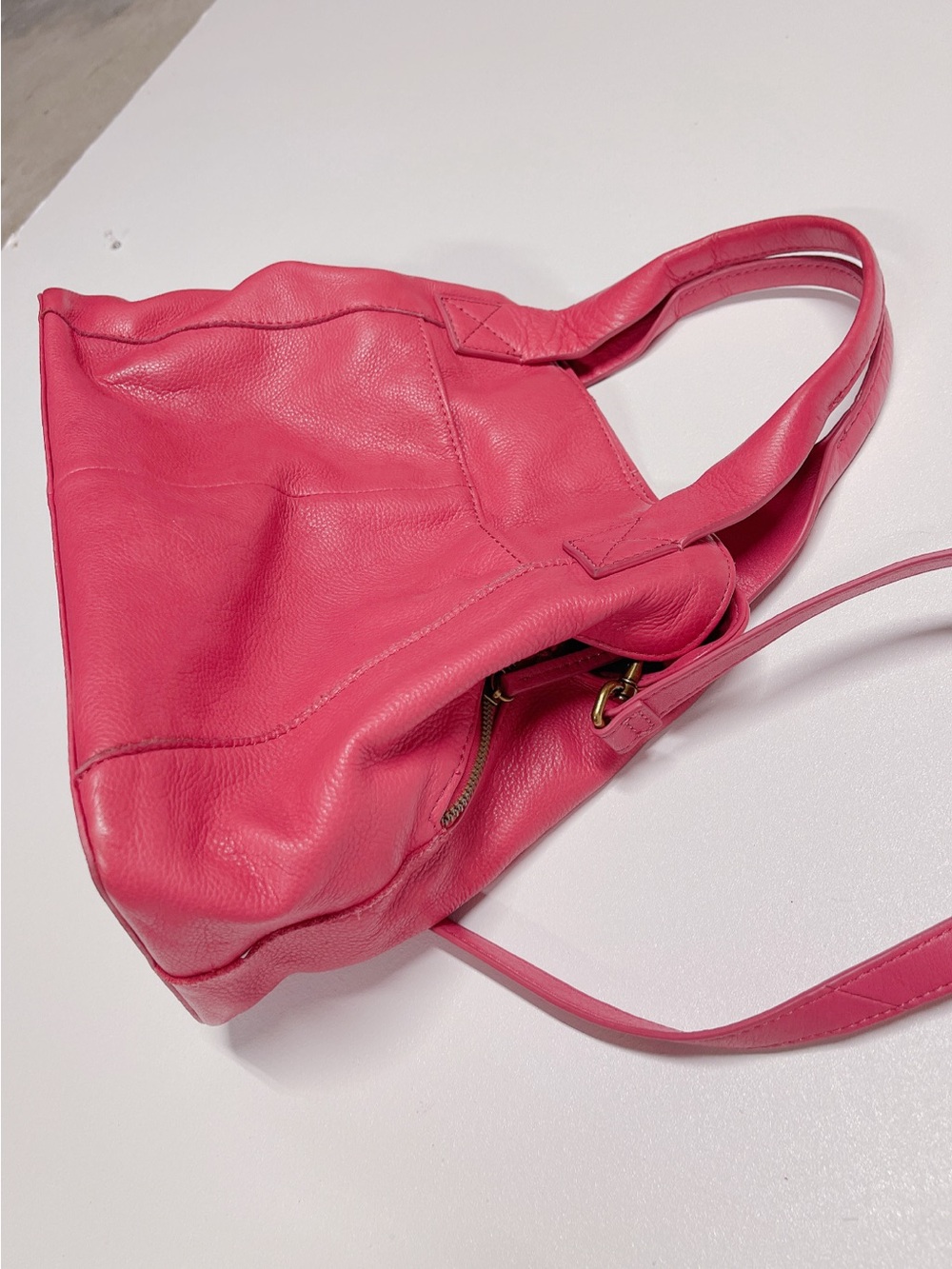 American Leather Go. Ada Triple Entry Leather Satchel In French Rose - Picture 12 of 16